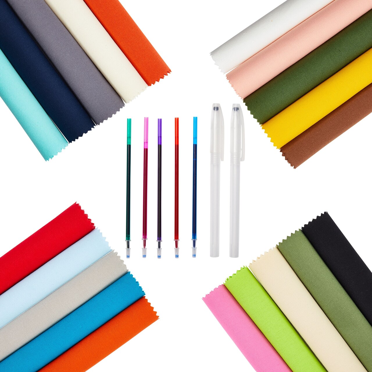 25 Piece Kit Embroidery Cloth Fabric Squares in 20 Colors with 5 Water Soluble Pens for DIY Crafts (8 x 8 In)